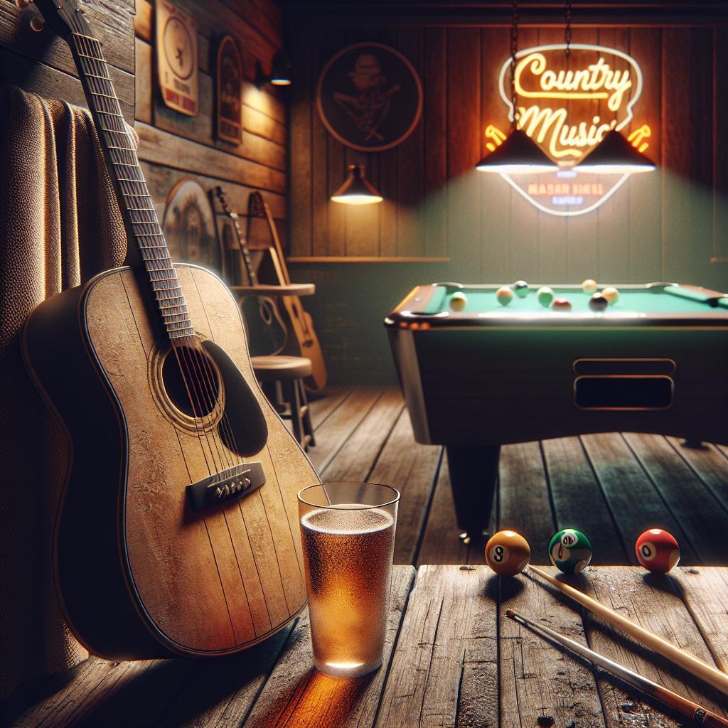 Country music, pool game, beer