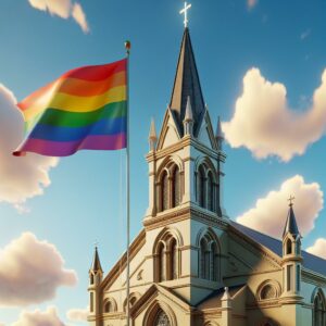 Rainbow flag over Methodist Church