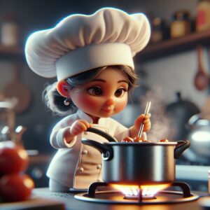 Tiny animated chef cooking