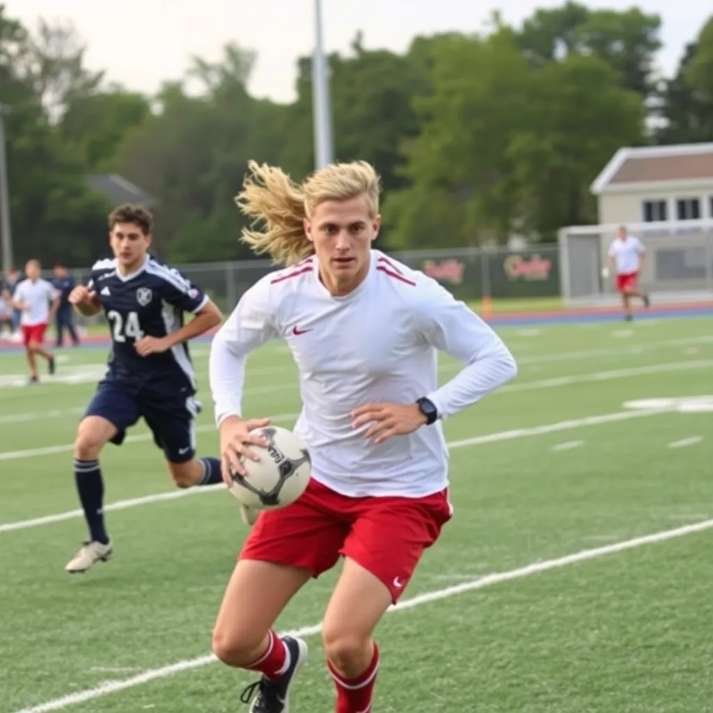 Dynamic sports action on a college athletic field