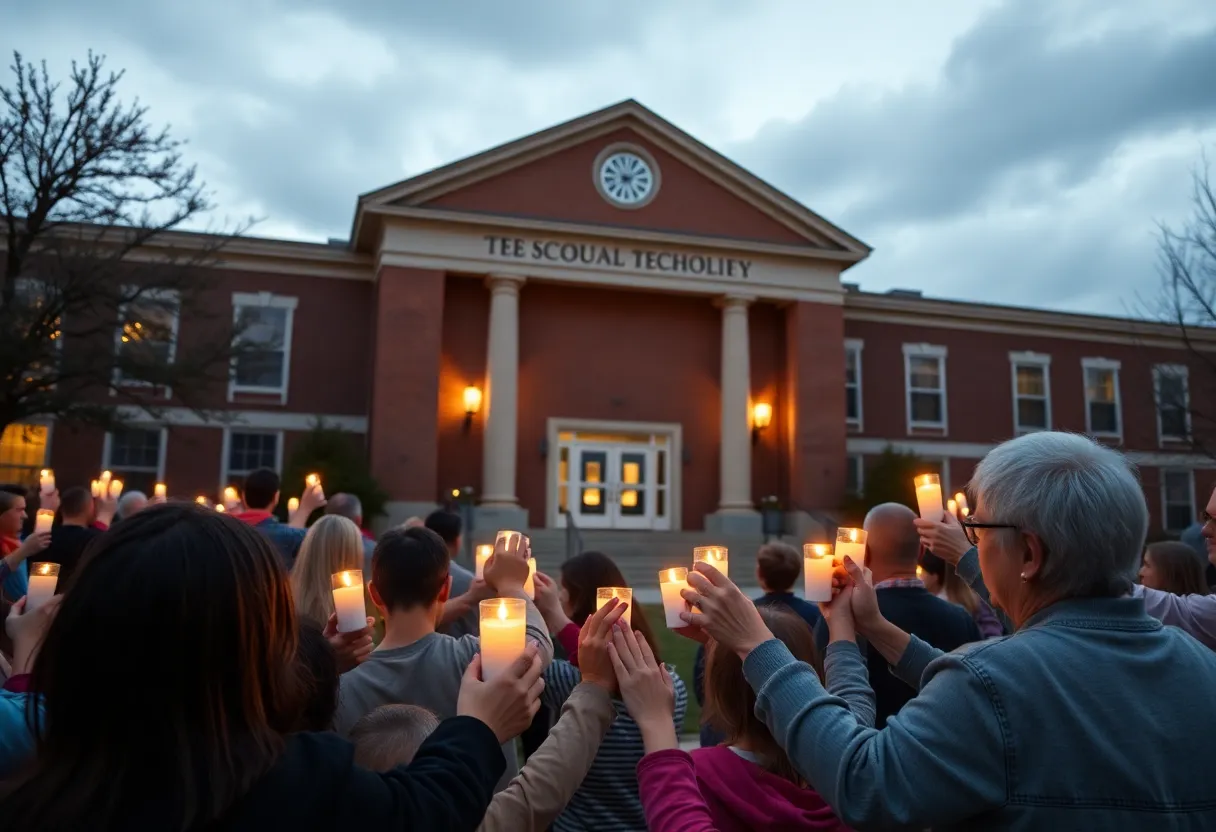 Community members gathering in support of Antioch High School after a tragedy.