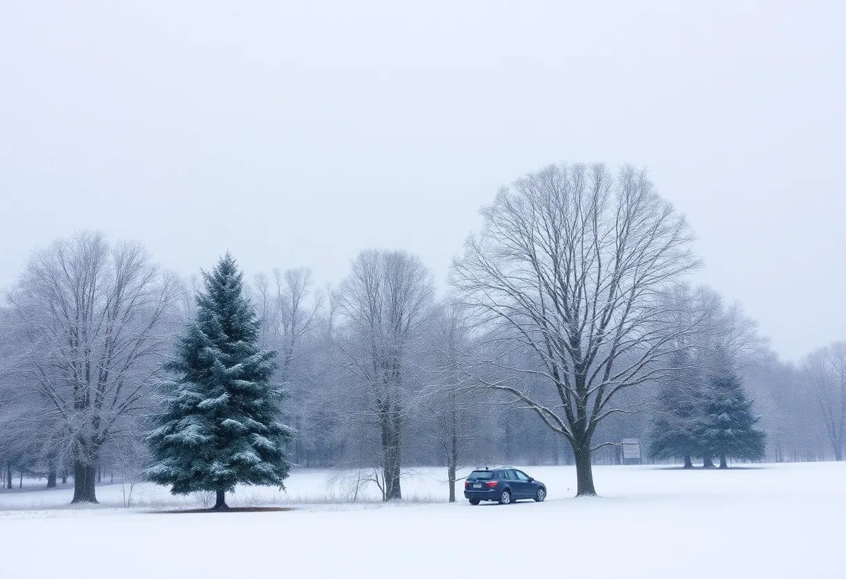 Winter scene in Middle Tennessee with snow and cold weather