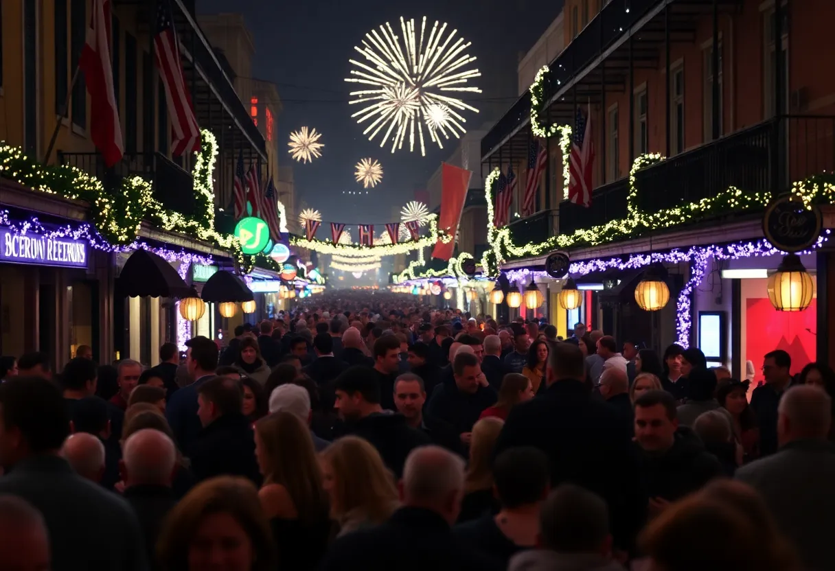 Celebration on Bourbon Street, New Orleans during New Year's Eve.