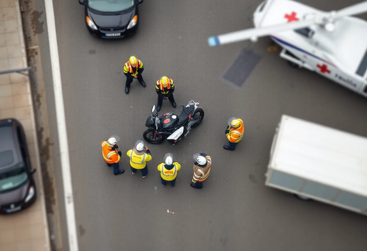 Emergency responders at a motorcycle accident scene in Clarksville