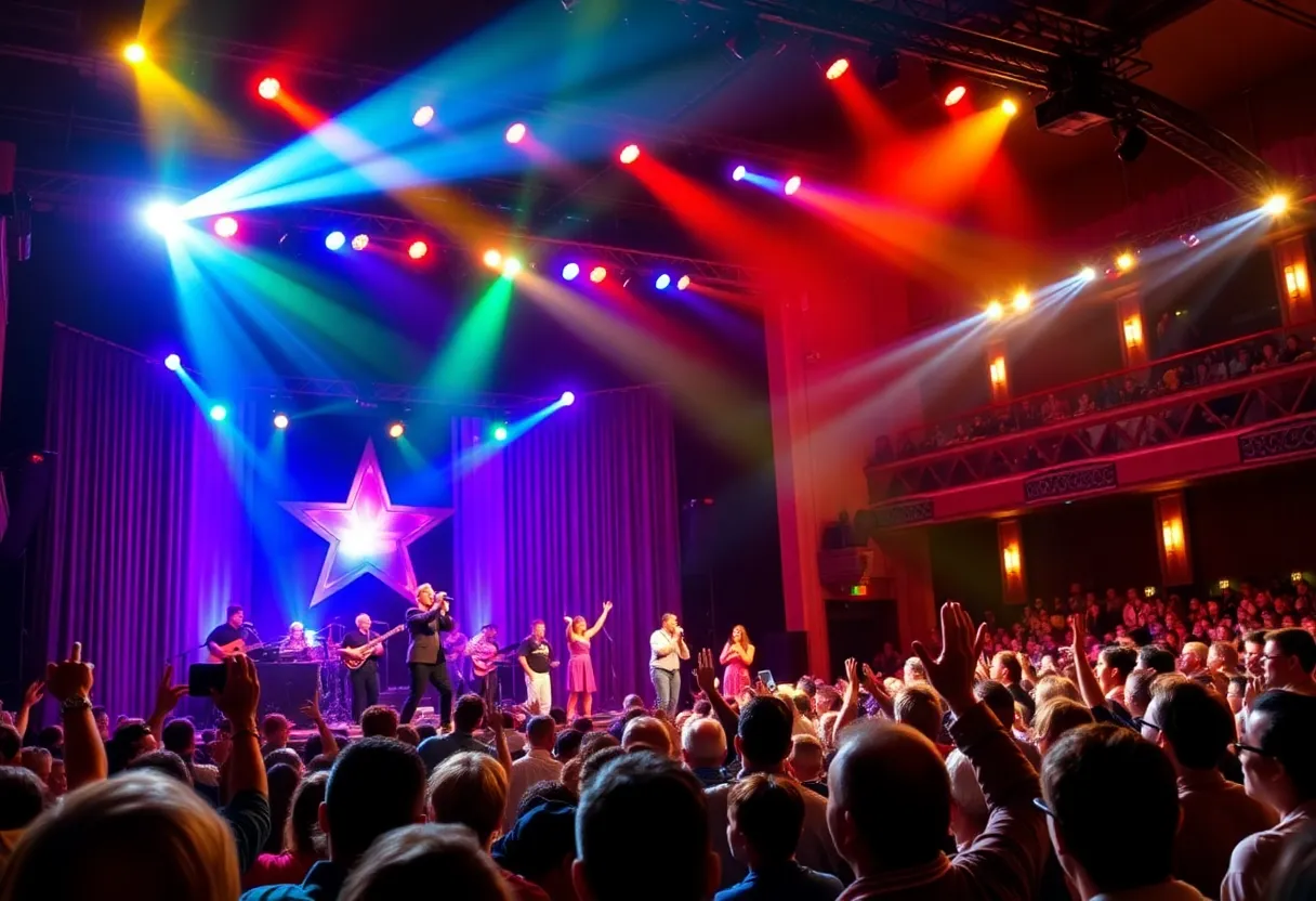 Theater audience applauding during a musical performance
