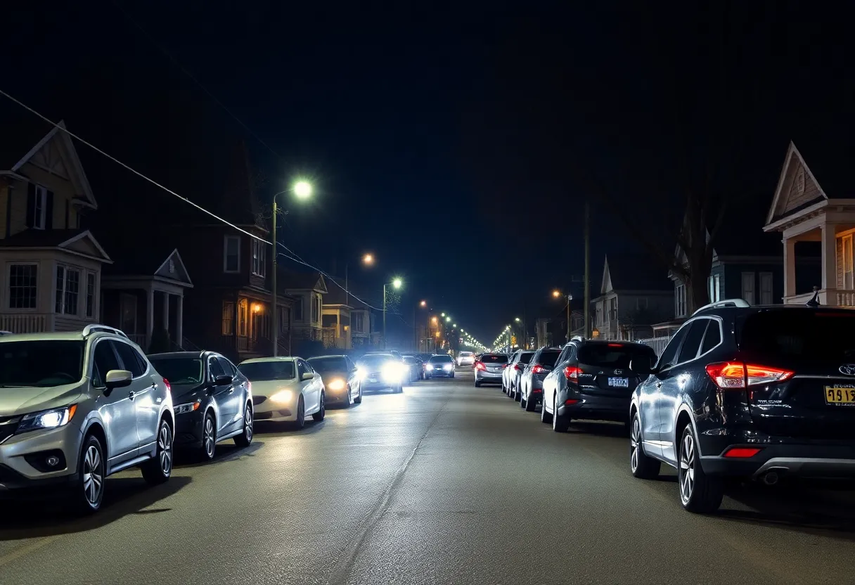 Dark street in East Nashville with parked cars