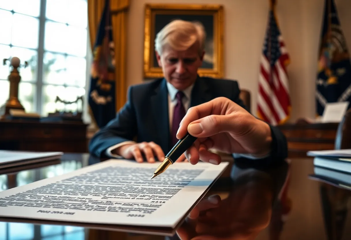 A presidential desk with documents and a pen symbolizing transparency