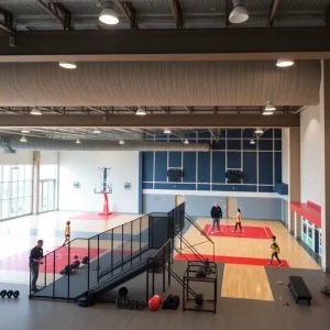 Interior view of the Huber Center highlighting basketball training facilities