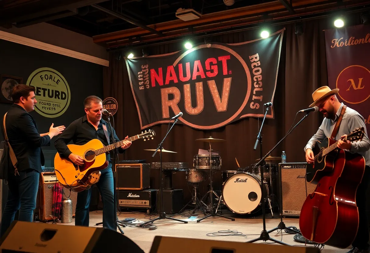 Image depicting the revival of Lost Highway Records in Nashville with musicians on stage.