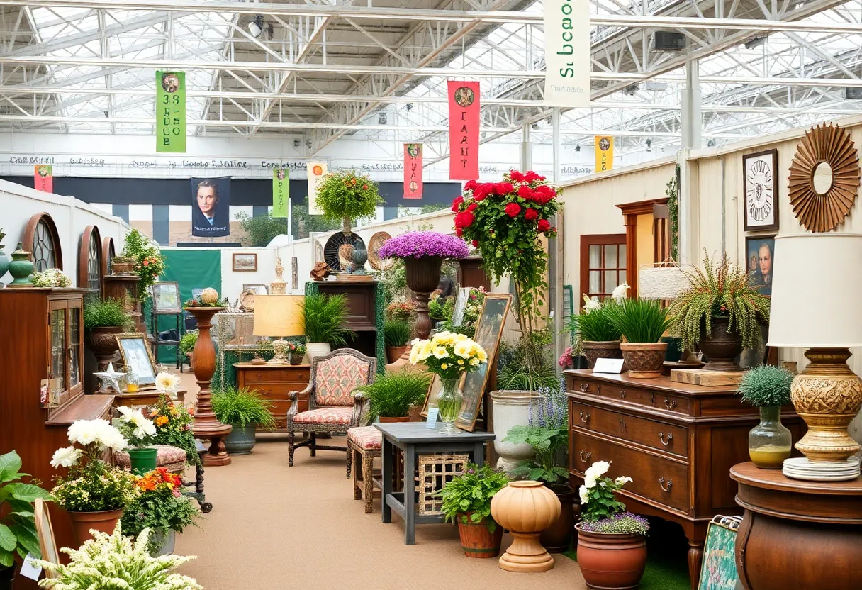 Antiques and garden displays at the Nashville Antiques and Garden Show.