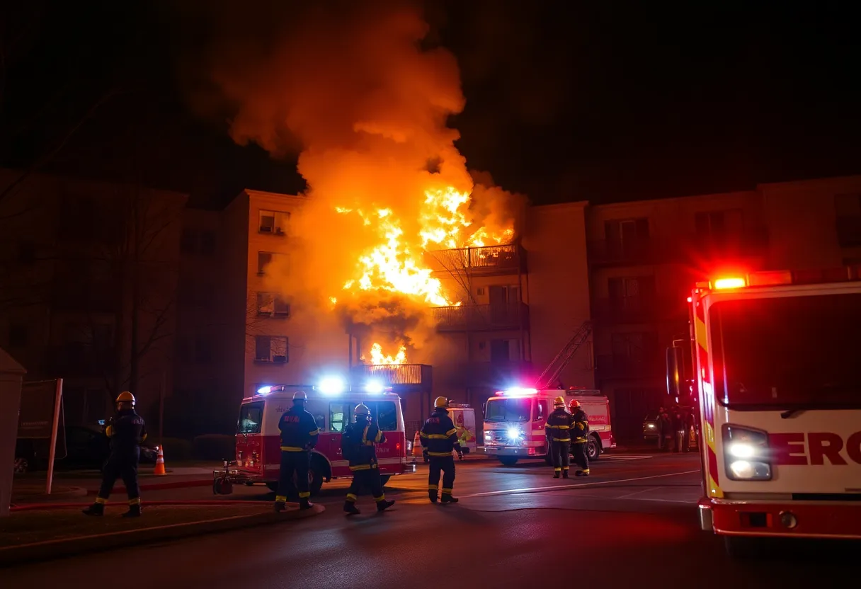 Firefighters putting out flames at an apartment complex in Nashville