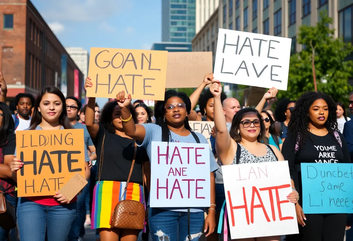 Community members in Nashville promoting unity against hate incidents.