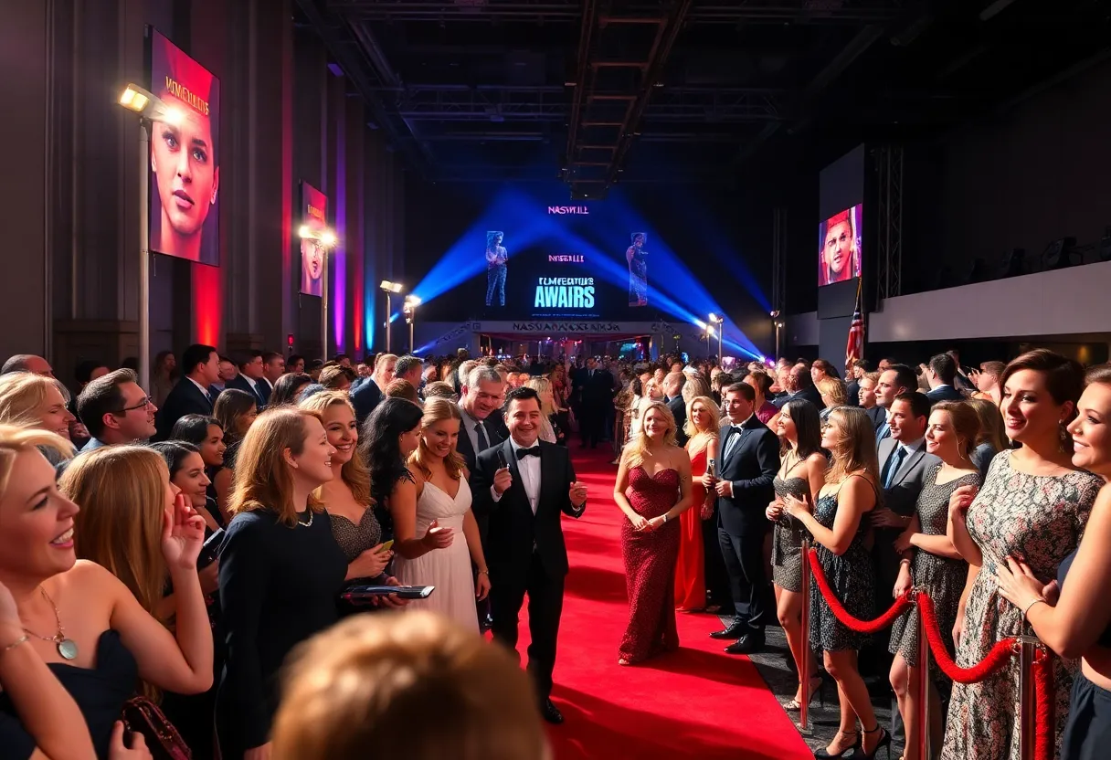 Attendees celebrating on the red carpet at the Nashville Film Awards.