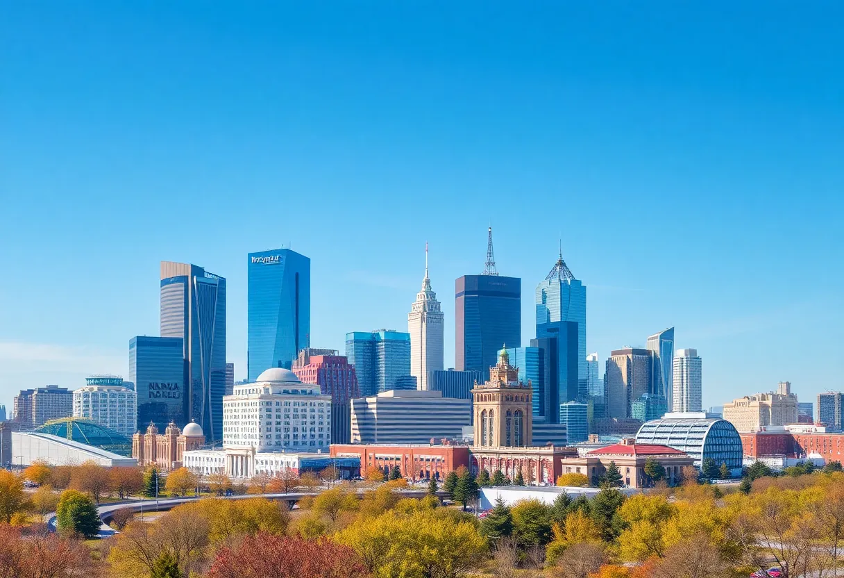 Illustration of Nashville skyline with insurance branding