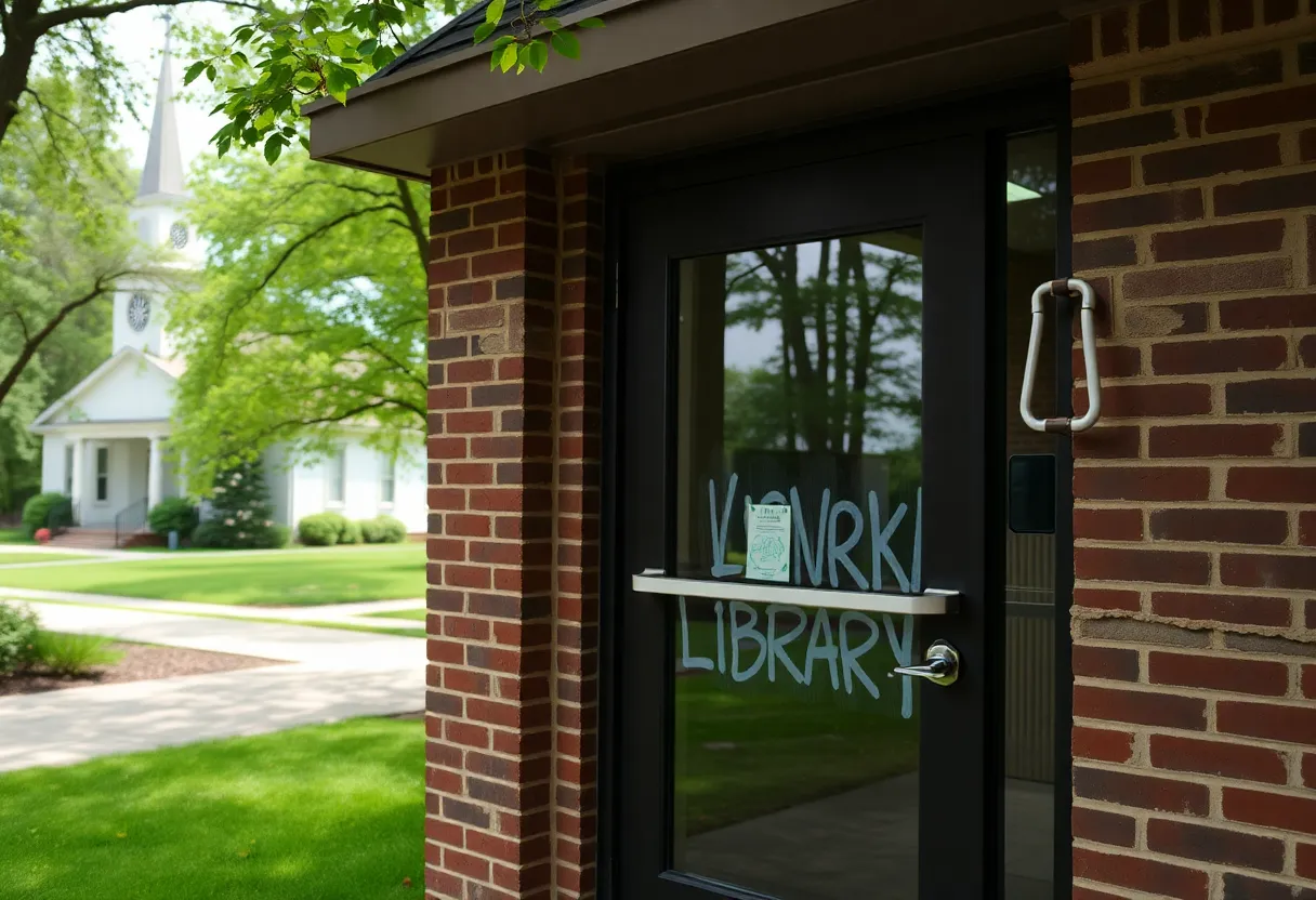 Nashville Public Library with visible vandalism