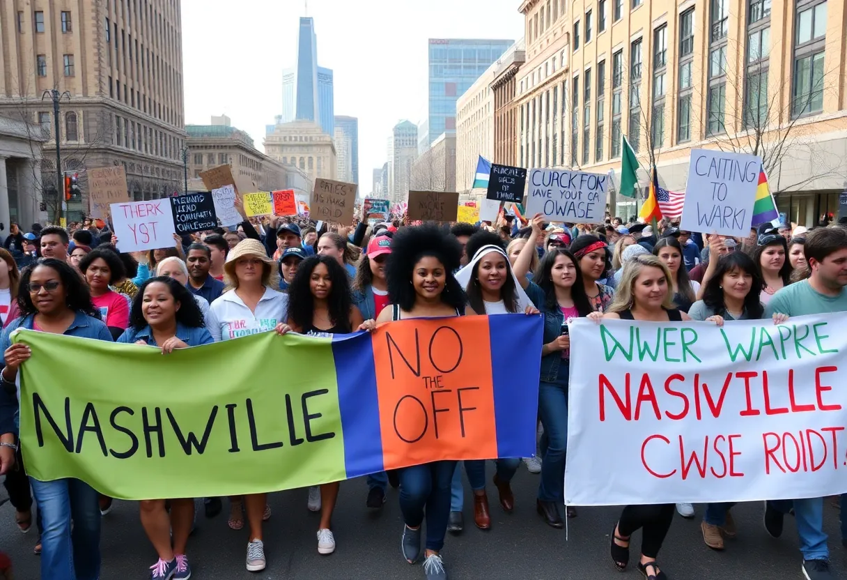 Participants of the MLK Day March in Nashville holding banners.