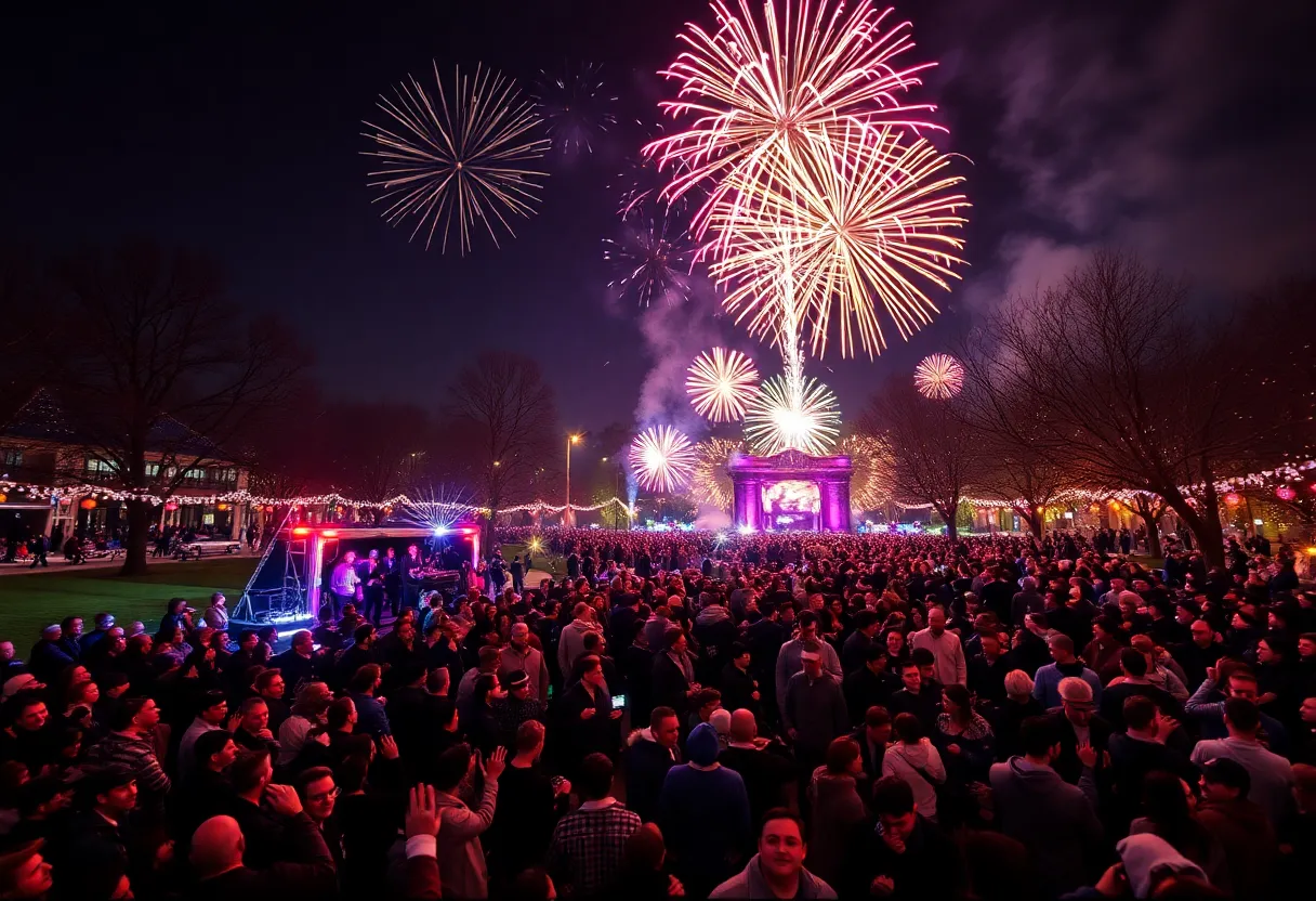 Crowd celebrating New Year's Eve in Nashville 2025