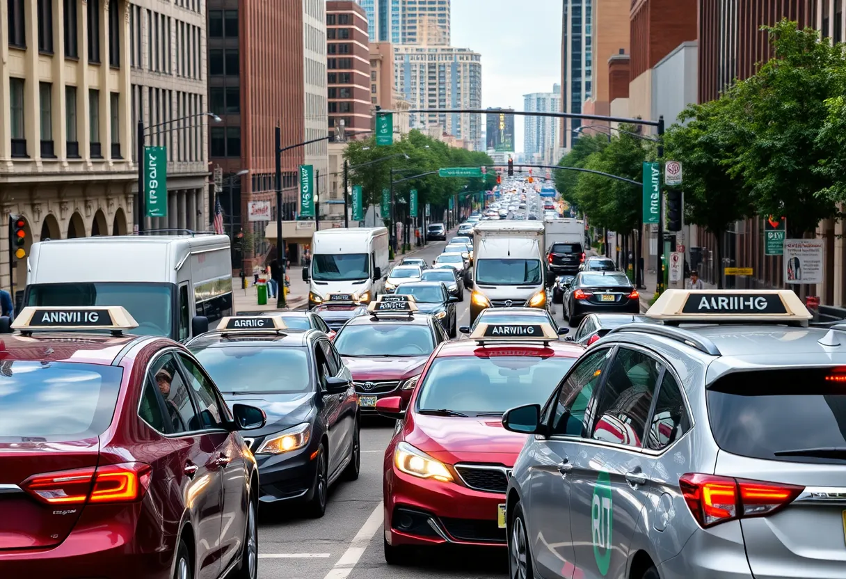 Traffic scene in Nashville showing rideshare zones