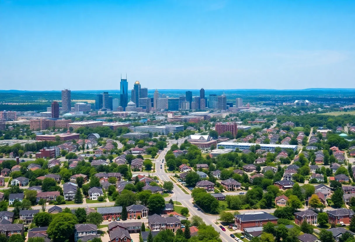 A panoramic view of Nashville skyline showcasing residential neighborhoods