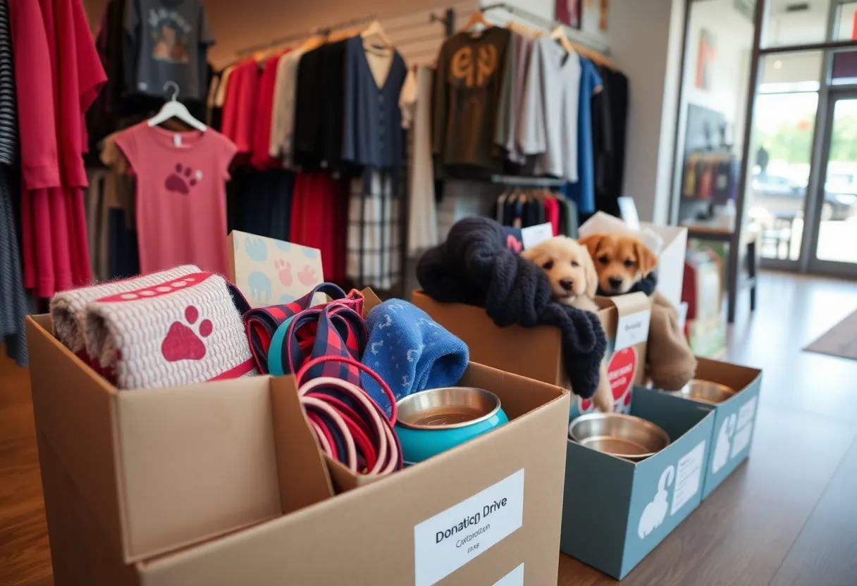 Pet supplies donations at Nashville store for animals affected by California wildfires.