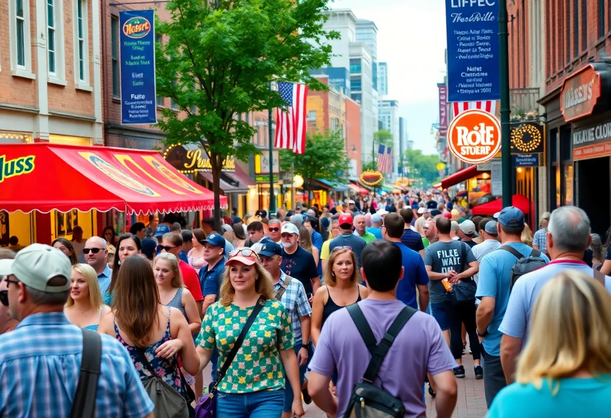 Crowd of tourists enjoying Nashville's lively music scene