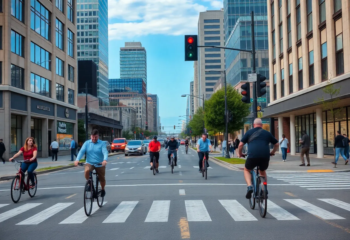 Pedestrians and cyclists on a safely designed Nashville street