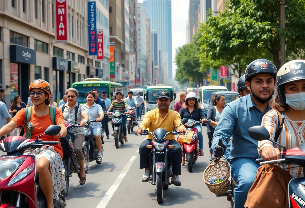 Diverse community members using different transportation methods in Nashville.