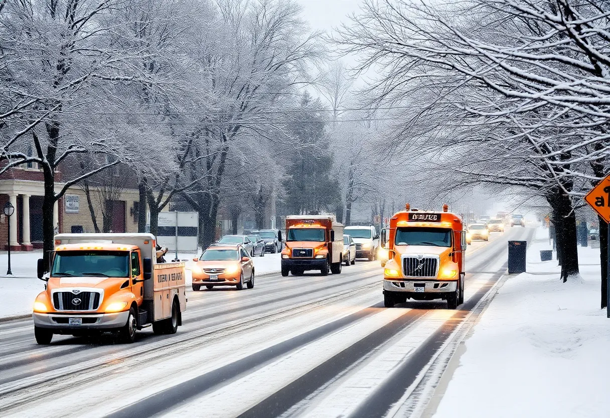 Snowplows clearing streets in Nashville during a winter storm.