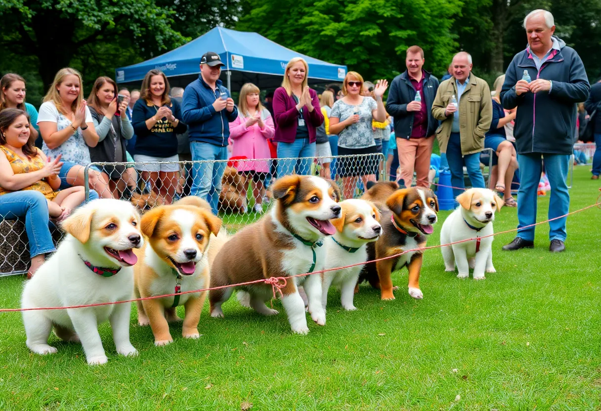 Adorable puppies playing and competing at the Nashville Puppy Bowl event