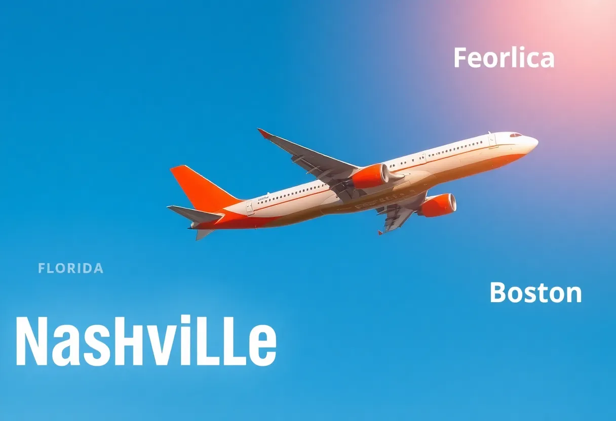 Airplane taking off from Nashville International Airport representing new routes by Spirit Airlines