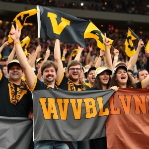 Vanderbilt Commodores fans celebrating at the stadium