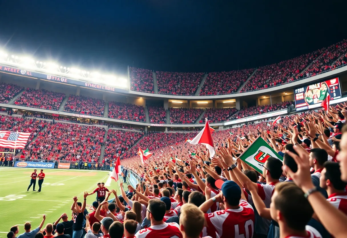 Fans celebrating the Vanderbilt Commodores victory at the Birmingham Bowl