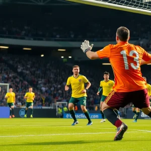 Vanderbilt Soccer goalkeeper making a save during a match