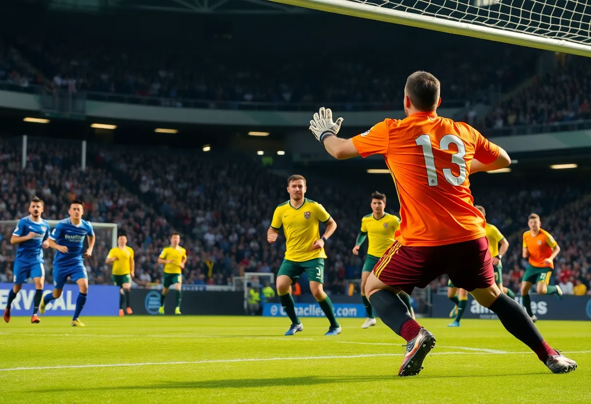 Vanderbilt Soccer goalkeeper making a save during a match