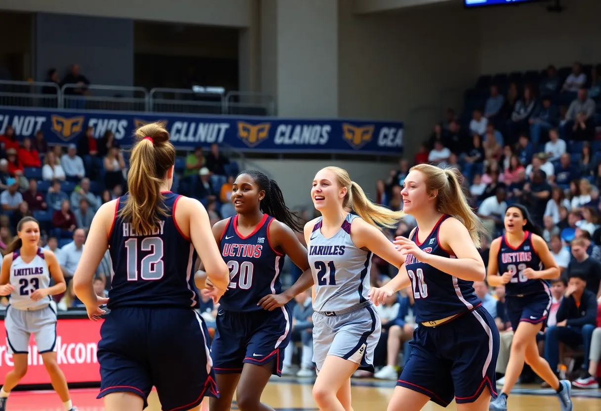 Vanderbilt women's basketball players in action during a game.