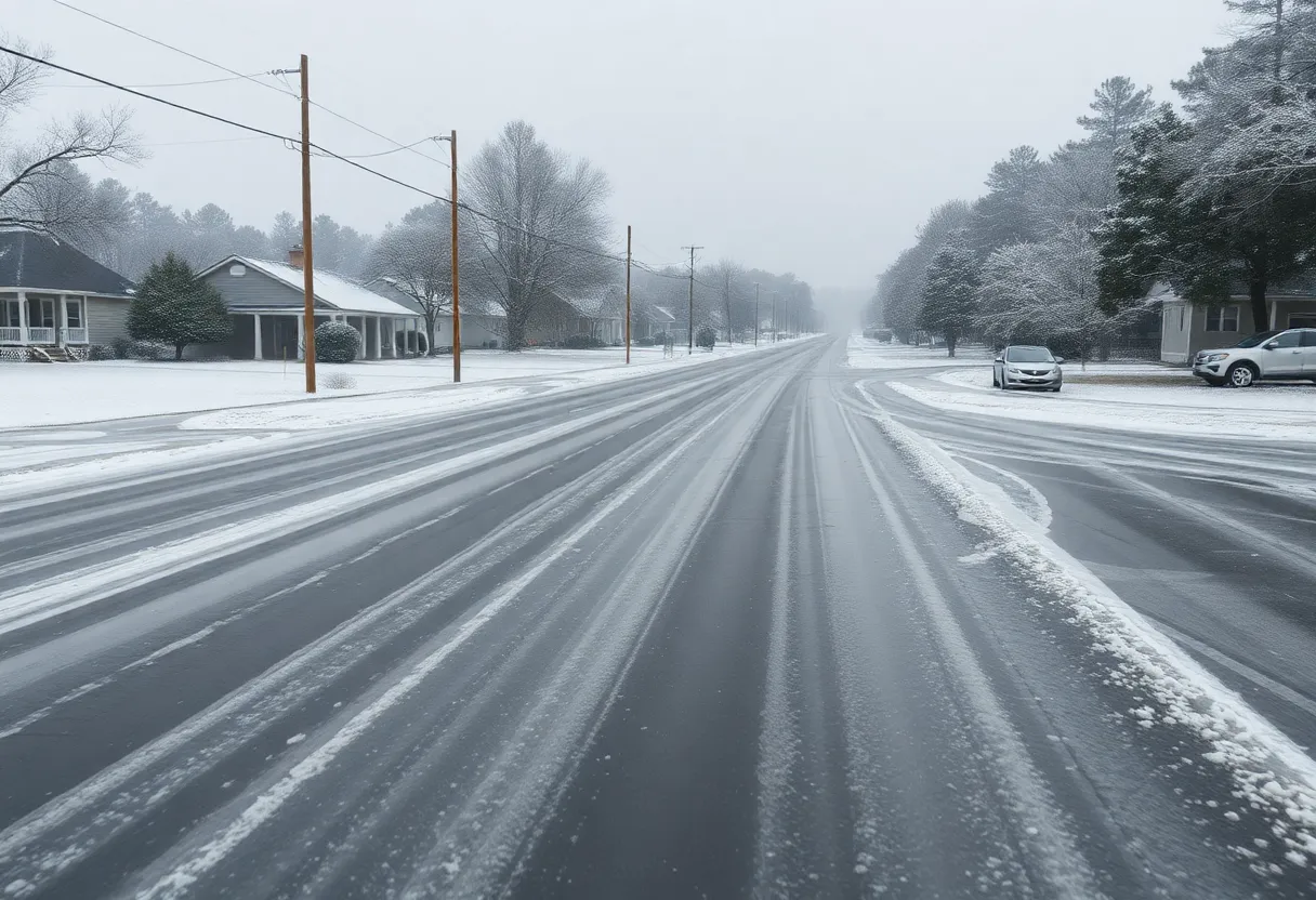 Icy roads and snowy scenery in North Florida