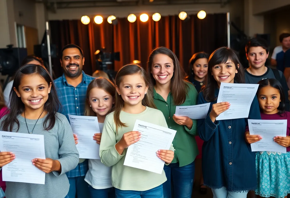 Families at an open casting call in Nashville with children auditioning.