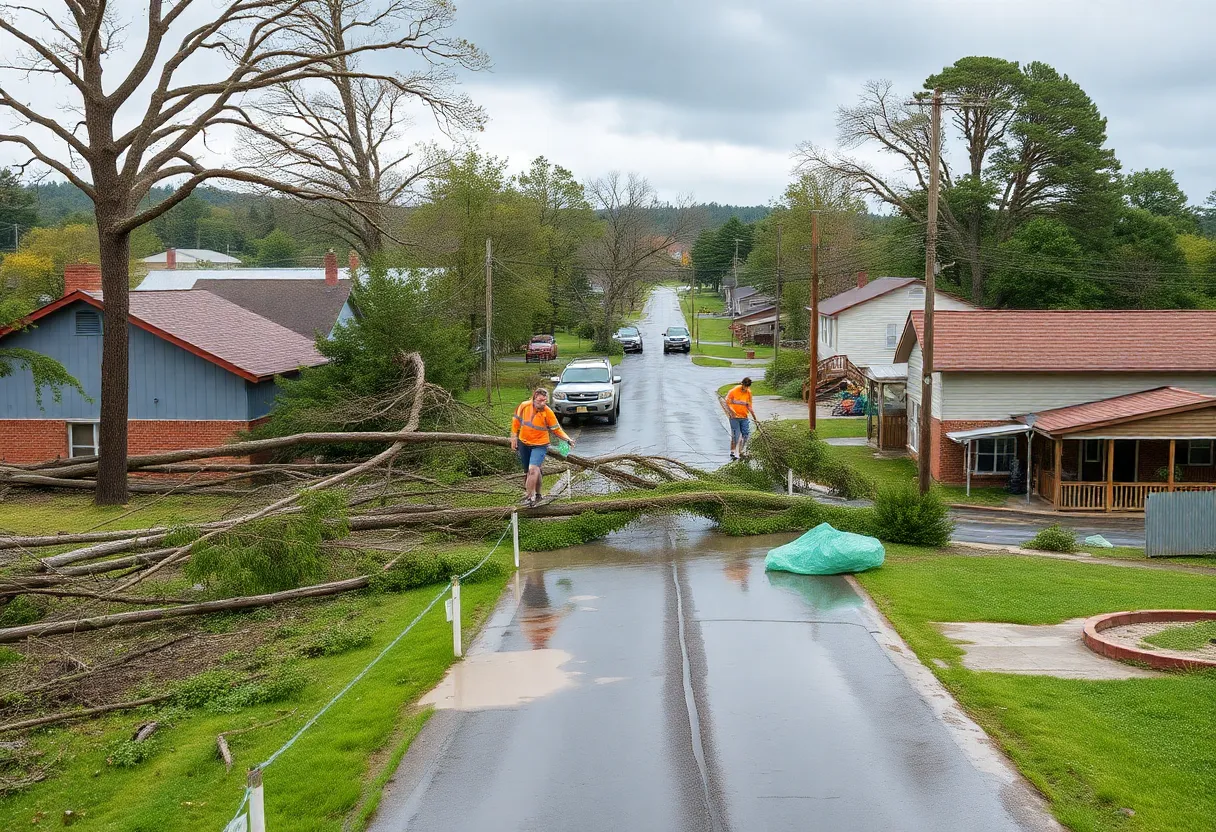 Community members cleaning up after a storm in Cedar Hill.