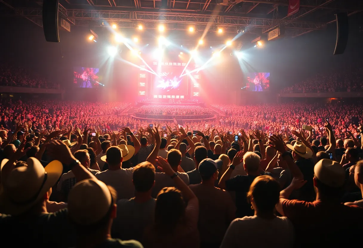 Fans enjoying Cody Johnson's concert at Bridgestone Arena in Nashville.