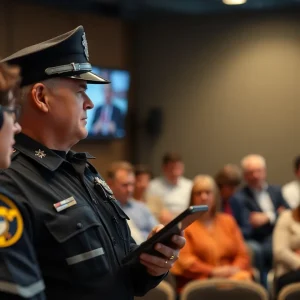 Community police forum discussing crime prevention strategies.