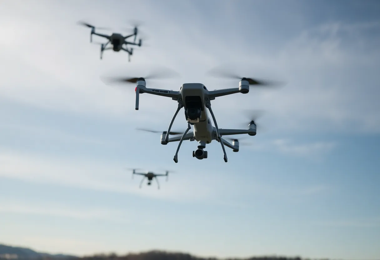 Drones flying above the Tennessee landscape