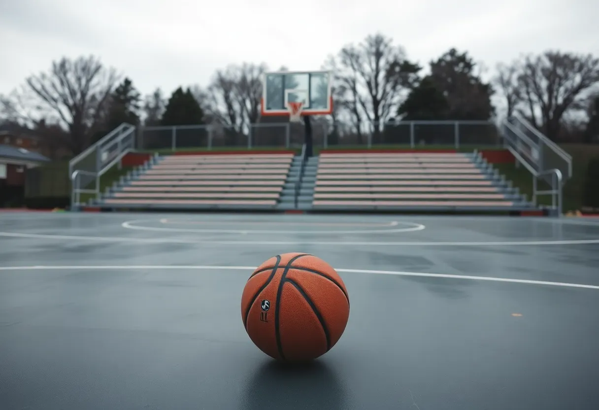 Empty basketball court symbolizing the loss of a young athlete