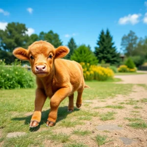 Hamish the Highland calf running in Nashville Zoo