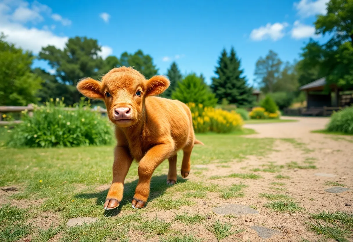 Hamish the Highland calf running in Nashville Zoo