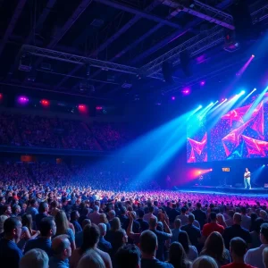 The Lumineers performing live at Bridgestone Arena in Nashville.