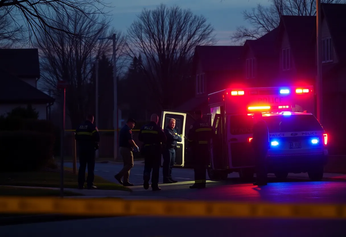 Emergency responders at a police precinct after machete attack in Madison