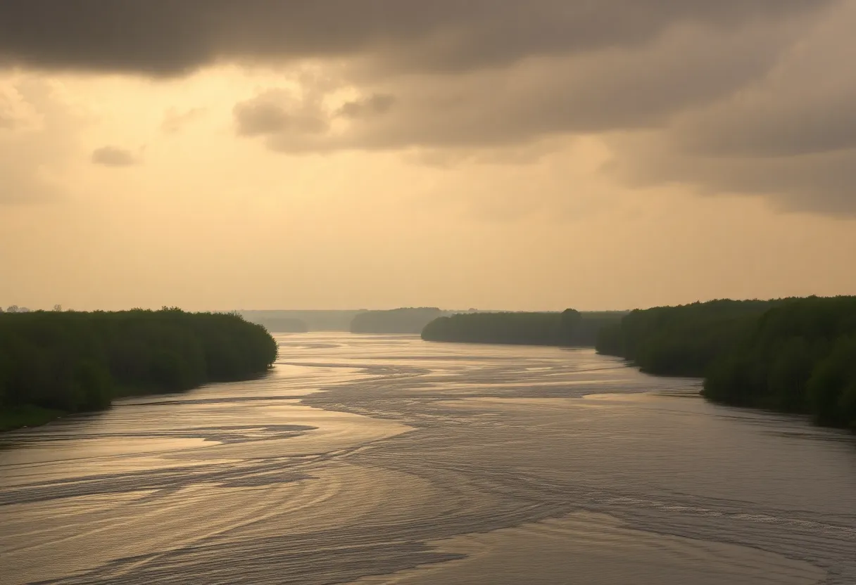 Middle Tennessee landscape during heavy rainfall with high river levels
