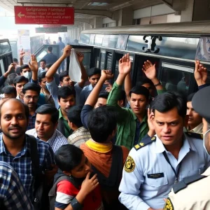 Bystanders reacting to a chaotic incident at a bus station in Nashville