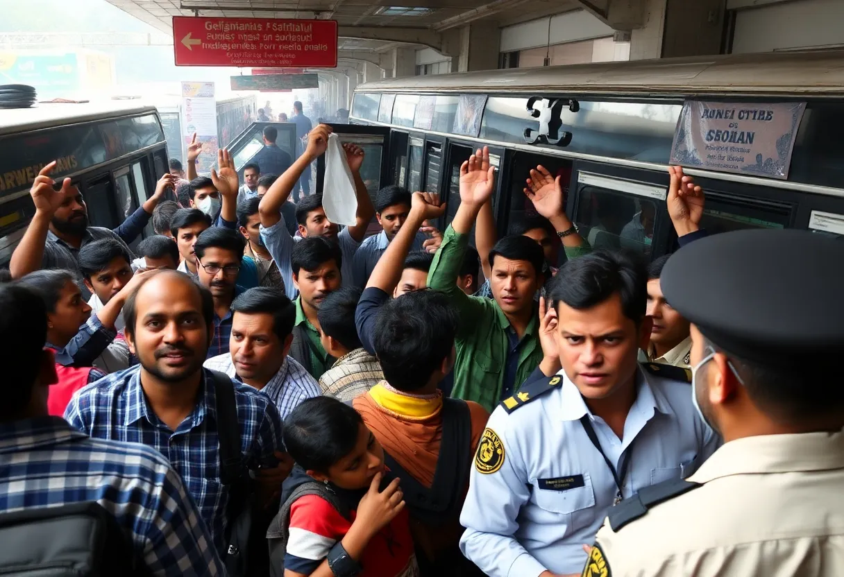 Bystanders reacting to a chaotic incident at a bus station in Nashville