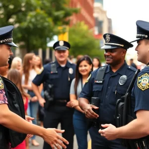 Nashville police officers interact with citizens for community safety.
